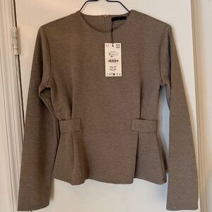 ZARA NWT CINCHED TWILL TOP in MINK brand new